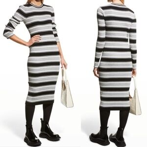 Theory Single Stripe Black Ivory Empire Wool Sweater Dress